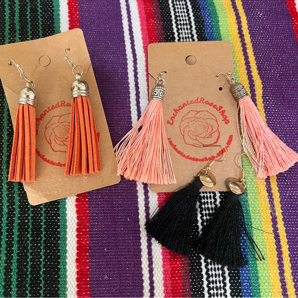 Tassel Earrings Set - Orange, Pink, Black
